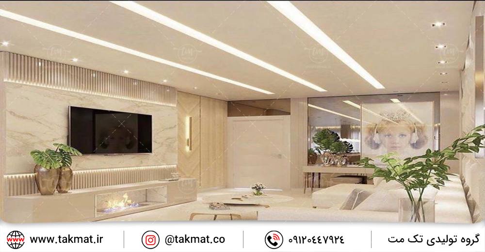 نورپردازی سقف تی وی روم با لاین نوری توکار 